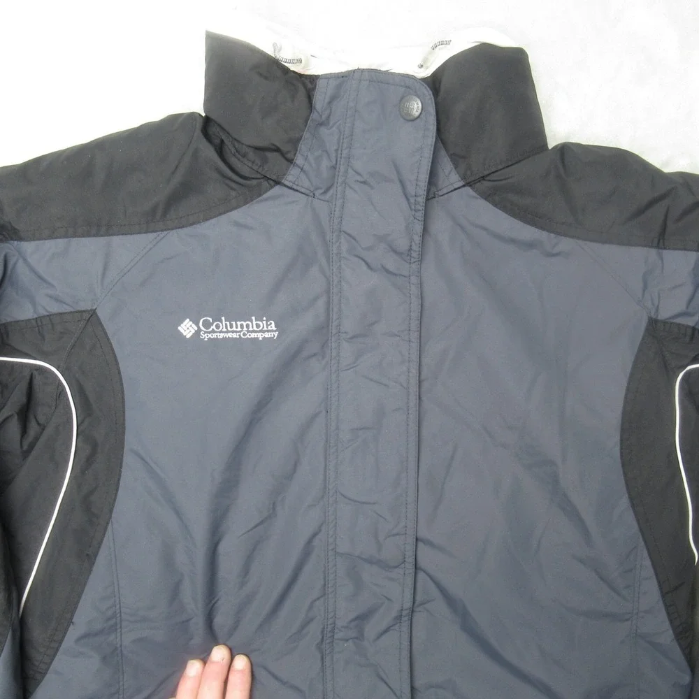 Columbia Jacket Women Large Blue Colorblock Insulated Snap Zip Parka Winter Ski